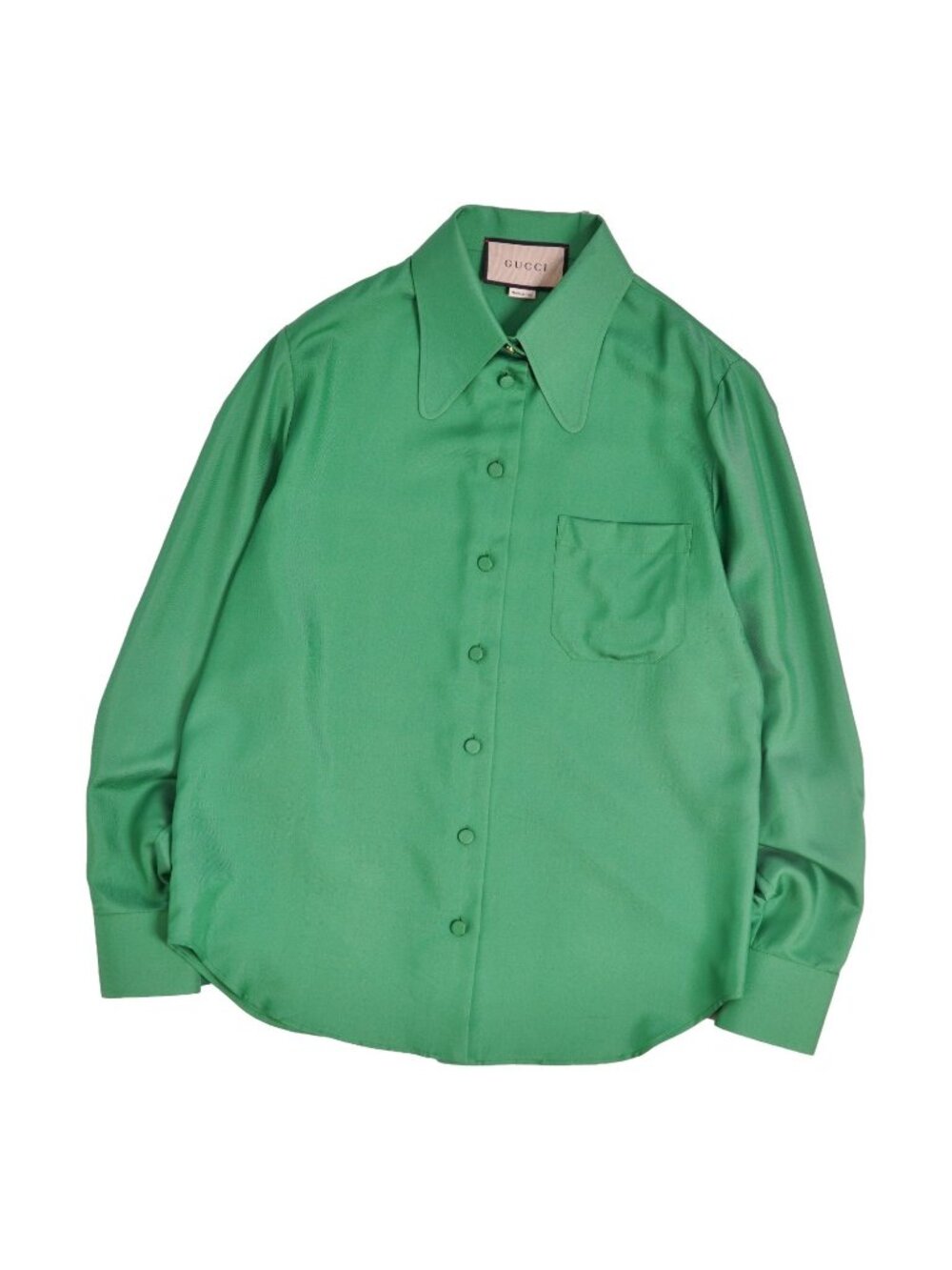 Gucci Shirt Blouse Long Sleeve GG Logo Button Top Silk Green 38